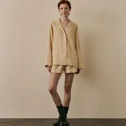 Pajama Sets|Linen Pajamas>Piglet in Bed Linen Pajama Shorts Set Almond