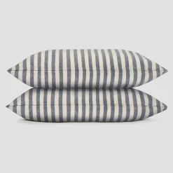 Striped Bedding|Linen Bedding>Piglet in Bed Linen Blend Pillowcase (Pair) Atlantic Pembroke Stripe