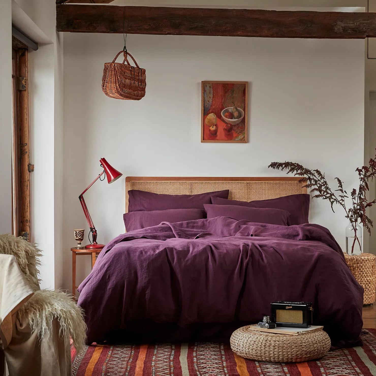 Duvet Covers>Piglet in Bed 100% Linen Duvet Cover Berry