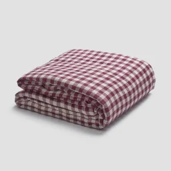 Gingham Bedding|Linen Bedding>Piglet in Bed 100% Linen Duvet Cover Berry Gingham