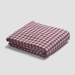 Gingham Bedding|Linen Bedding>Piglet in Bed Berry Gingham 100% Linen Flat Sheet