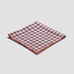 Table Linens>Piglet in Bed 100% Linen Napkins Set of 4 Berry Gingham
