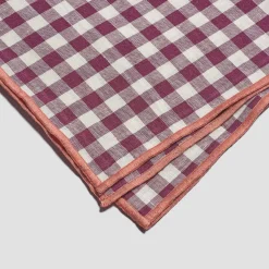 Table Linens>Piglet in Bed 100% Linen Tablecloth Berry Gingham