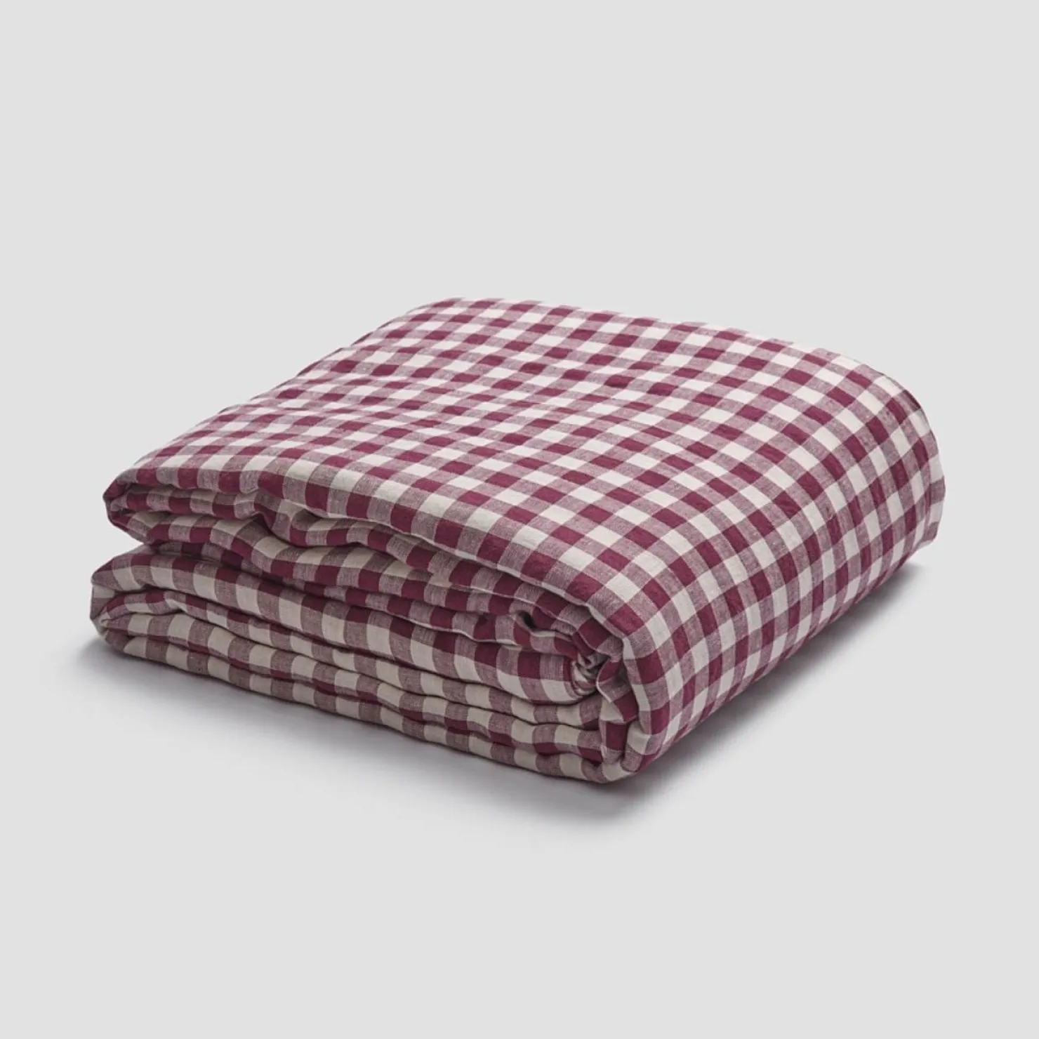 Gingham Bedding|Linen Bedding>Piglet in Bed Linen Blend Duvet Cover Berry Gingham