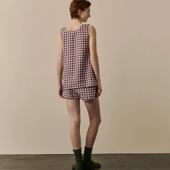 Linen Pajamas|Gingham Pajamas>Piglet in Bed Linen Cami Set Berry Gingham