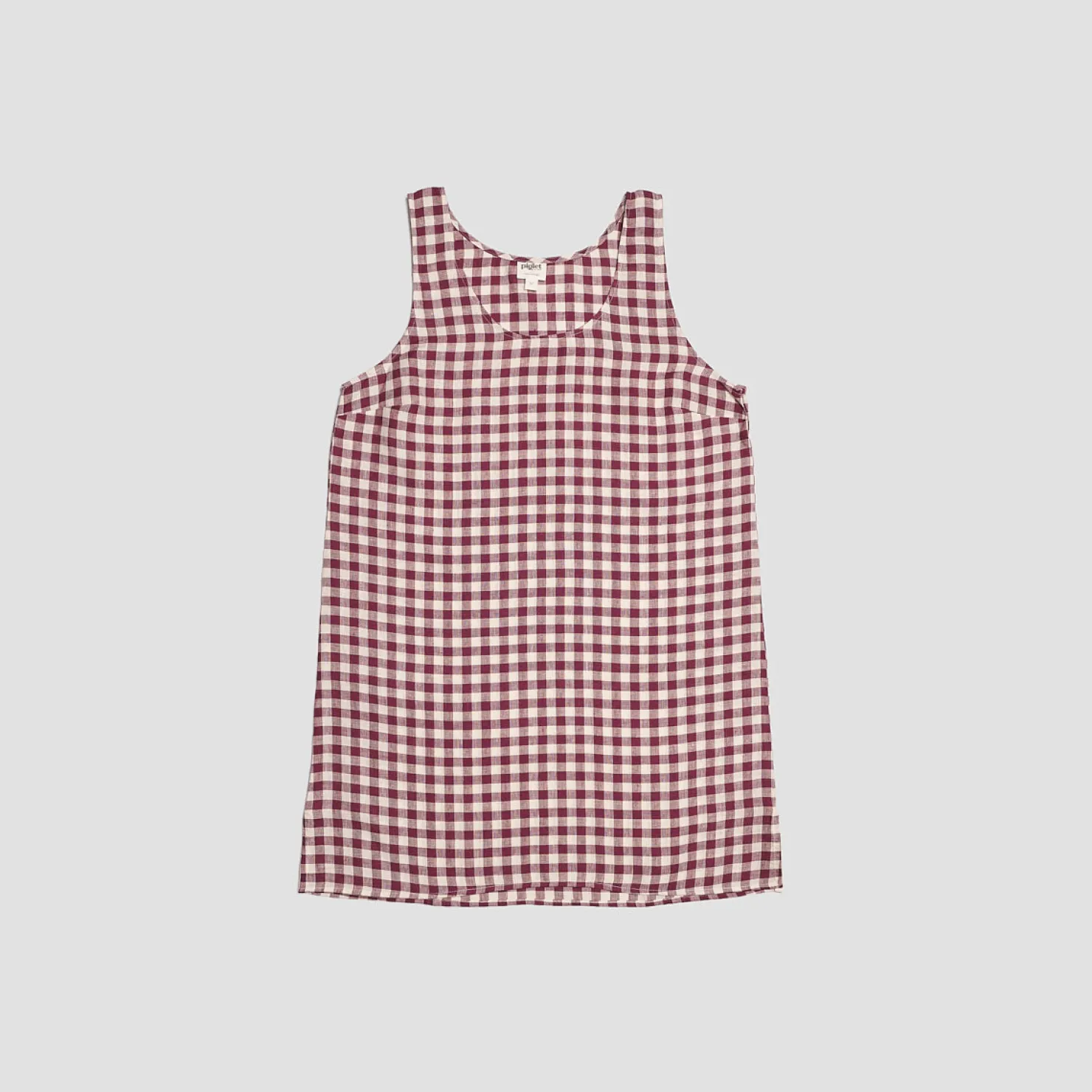Night Dresses|Linen Pajamas>Piglet in Bed Linen Night Dress Berry Gingham