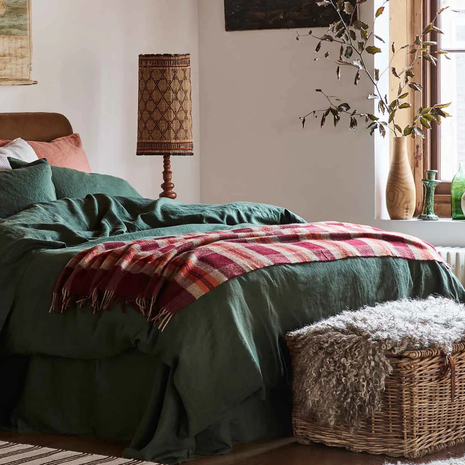 Blankets & Throws|Blankets & Throws>Piglet in Bed Berry Plaid Cabin Wool Blanket Berry Gingham