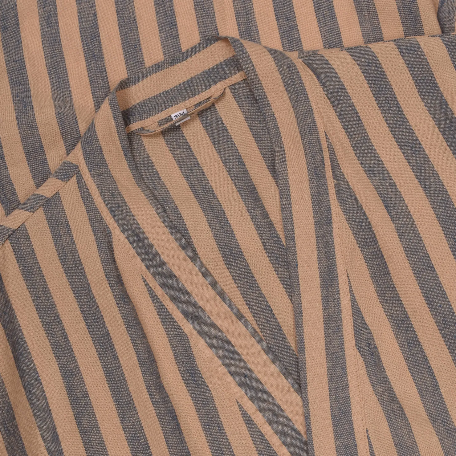 Linen Pajamas|Linen Pajamas>Piglet in Bed Blue & Porcini Striped Linen Robe