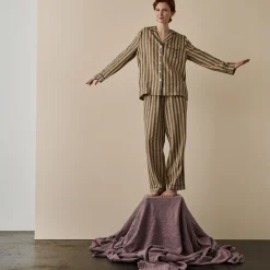 Linen Pajamas>Piglet in Bed d Linen Pajama pants Blue & Porcini Stripe