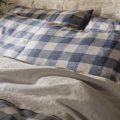 Linen Bedding|Pillowcases>Piglet in Bed Linen Blend Pillowcase (Pair) Blueberry Emsworth Plaid