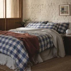 Linen Bedding|Duvet Covers>Piglet in Bed Linen Blend Duvet Cover Blueberry Emsworth Plaid