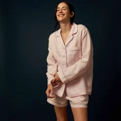Linen Pajamas>Piglet in Bed Linen Pajama Shorts Blush Pink