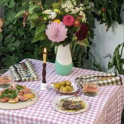 Table Linens>Piglet in Bed 100% Linen Napkins Set of 4 Botanical Green Gingham