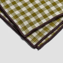 Table Linens>Piglet in Bed 100% Linen Tablecloth Botanical Green Gingham