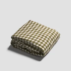 Gingham Bedding|Linen Bedding>Piglet in Bed 100% Linen Fitted Sheet Botanical Green Gingham