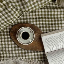 Gingham Bedding|Linen Bedding>Piglet in Bed 100% Linen Flat Sheet Botanical Green Gingham