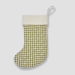 Christmas Decorations|Christmas Decorations>Piglet in Bed Christmas Stocking Botanical Green Gingham