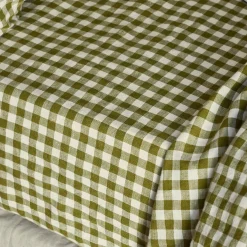 Linen Bedding|Fitted Sheets>Piglet in Bed Linen Blend Fitted Sheet Botanical Green Gingham