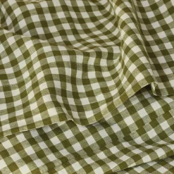 Gingham Bedding|Linen Bedding>Piglet in Bed Linen Blend Flat Sheet Botanical Green Gingham