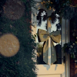 Christmas Decorations|Christmas Decorations>Piglet in Bed Linen Bow Botanical Green Gingham