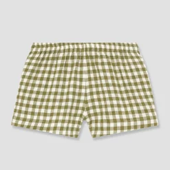 Linen Pajamas|Gingham Pajamas>Piglet in Bed Linen Pajama Shorts Botanical Green Gingham