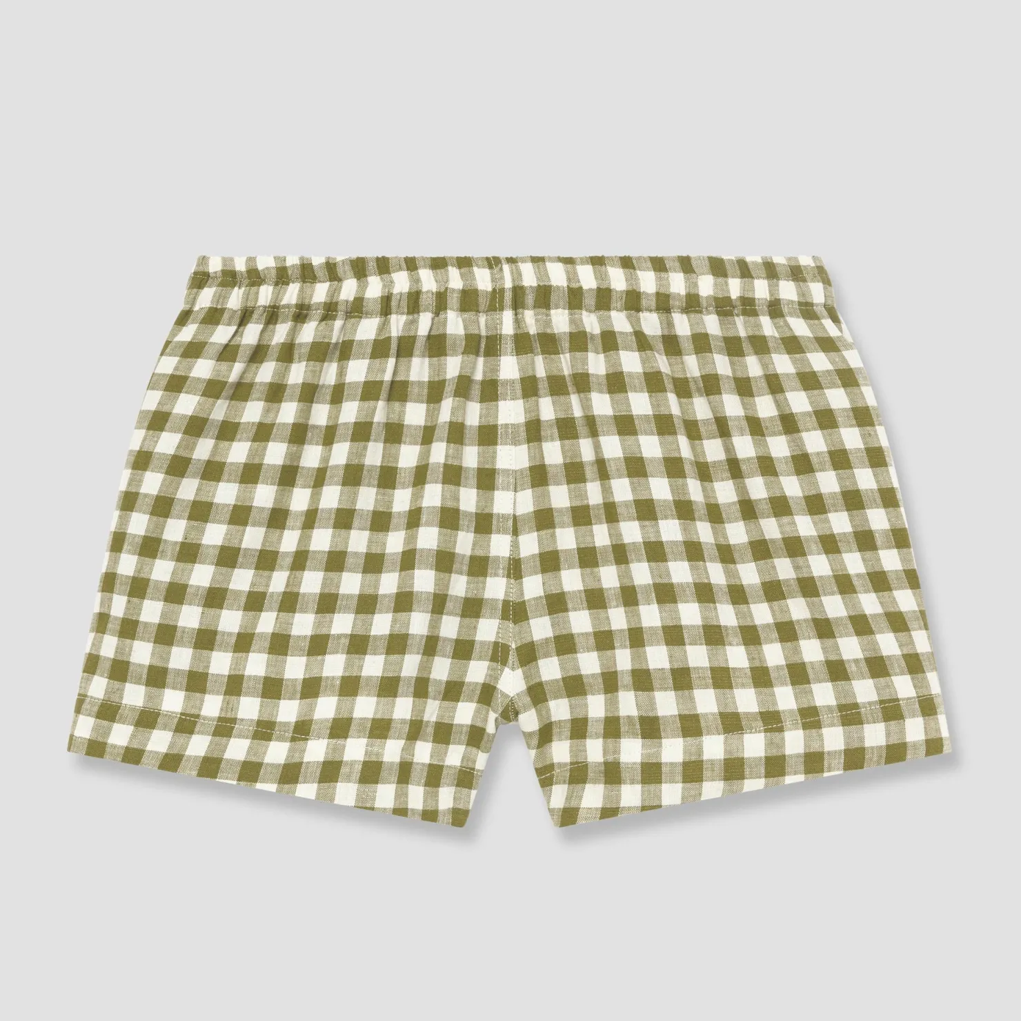 Linen Pajamas|Gingham Pajamas>Piglet in Bed Linen Pajama Shorts Botanical Green Gingham
