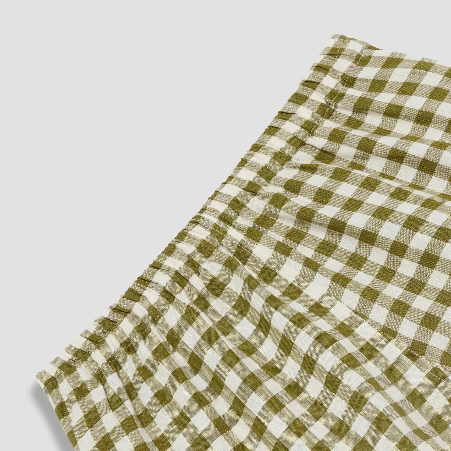 Linen Pajamas|Gingham Pajamas>Piglet in Bed Linen Pajama Shorts Botanical Green Gingham