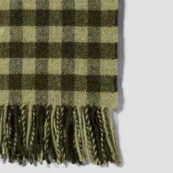Blankets & Throws|Blankets & Throws>Piglet in Bed Botanical Green Gingham Wool Blanket