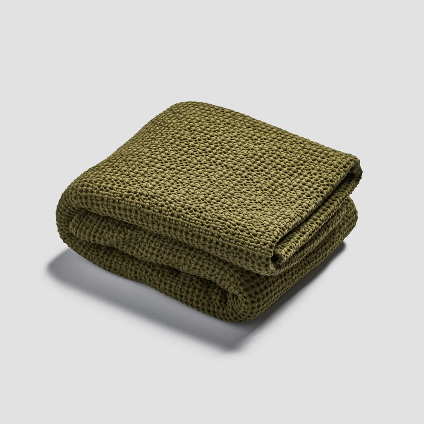 Blankets & Throws|Blankets & Throws>Piglet in Bed Waffle Cotton Throw Botanical Green