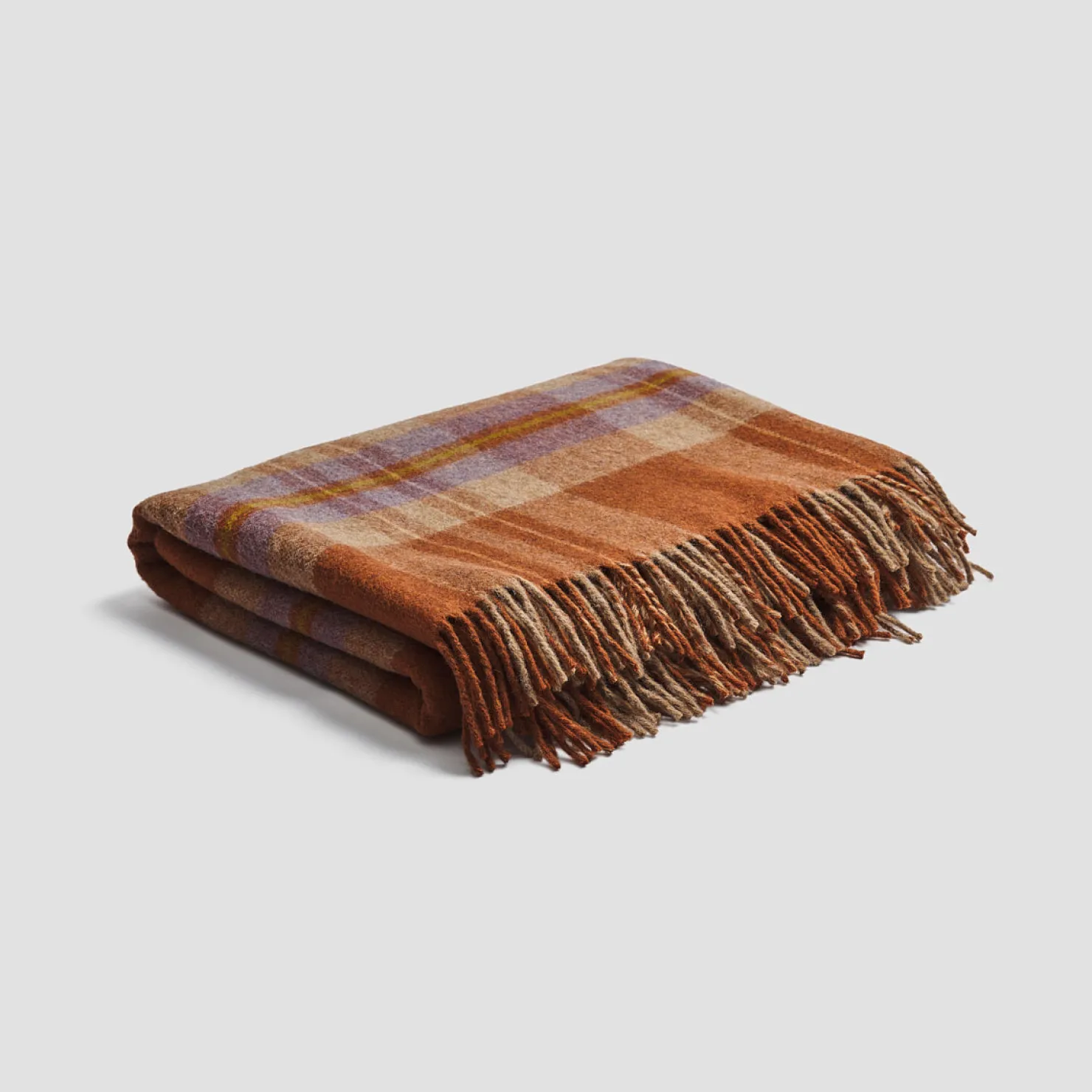 Blankets & Throws|Blankets & Throws>Piglet in Bed Plaid Cabin Wool Blanket Burnt Orange