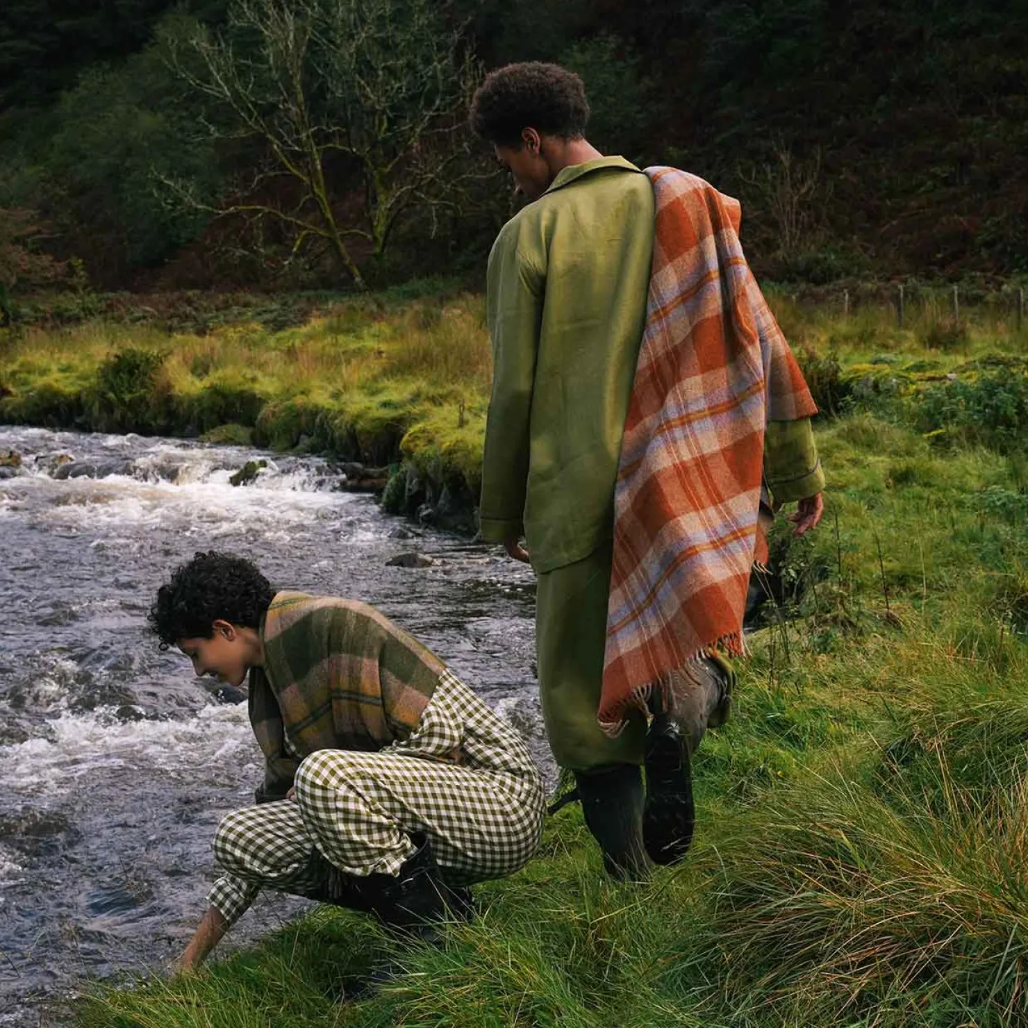 Blankets & Throws|Blankets & Throws>Piglet in Bed Plaid Cabin Wool Blanket Burnt Orange