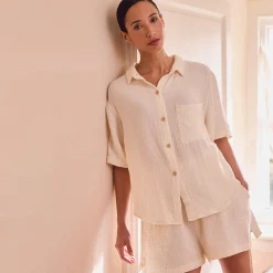 Pajama Sets>Piglet in Bed Cotton Gauze Women's Pajama Shorts Set Butterbean