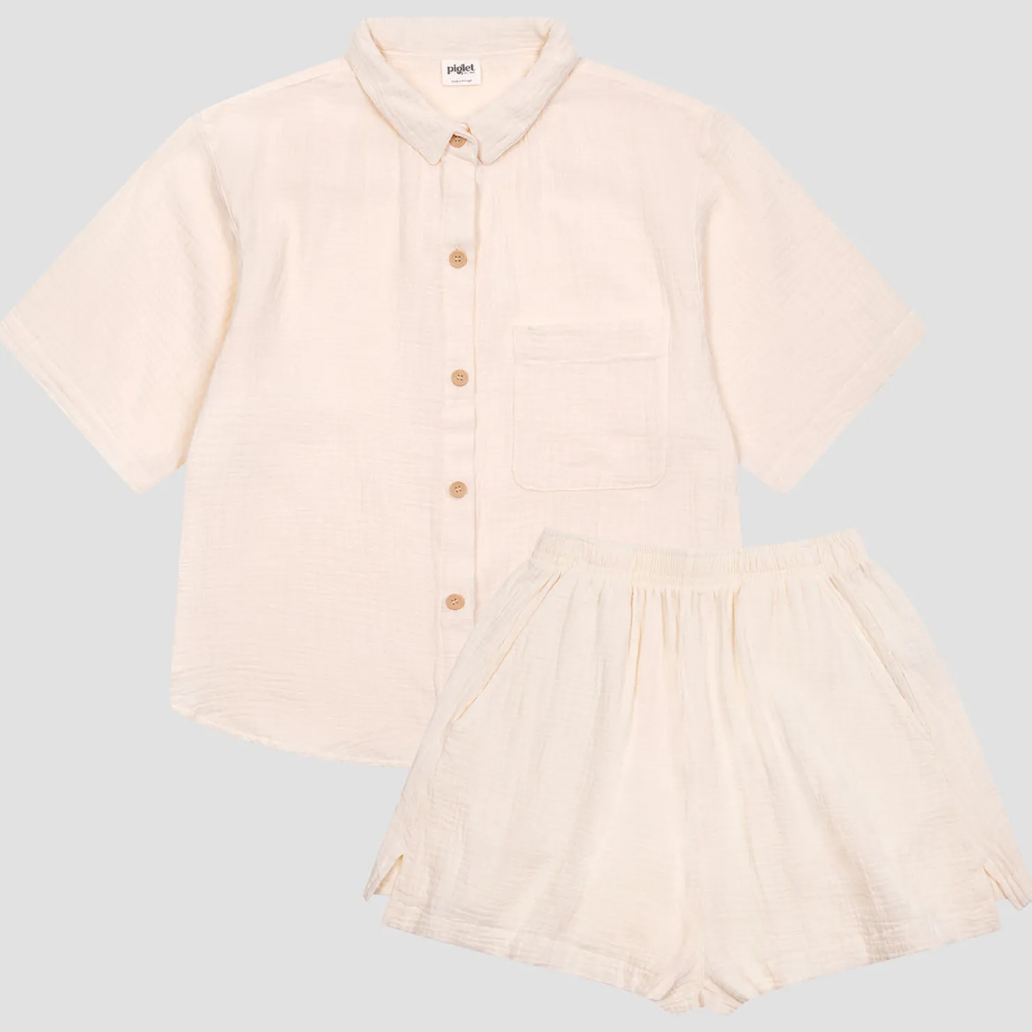 Pajama Sets>Piglet in Bed Cotton Gauze Women's Pajama Shorts Set Butterbean