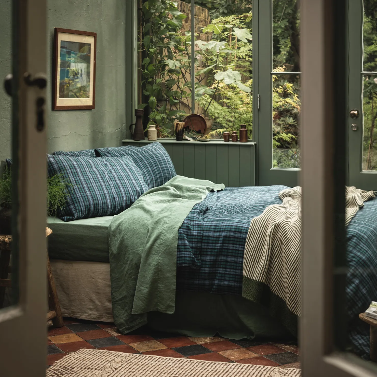 Duvet Covers>Piglet in Bed Flannel Cotton Duvet Cover Canopy Heathcliff Plaid