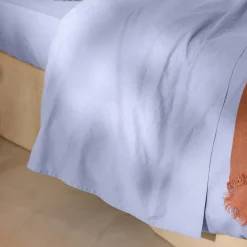 Linen Bedding|Flat Sheets>Piglet in Bed Linen Blend Flat Sheet Celeste Blue