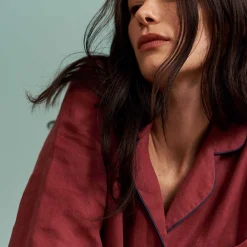 Pajama Sets|Linen Pajamas>Piglet in Bed Linen Pajama Shorts Set Cherry