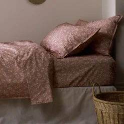 Flat Sheets>Piglet in Bed Floral Cotton Flat Sheet Chestnut