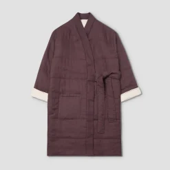 Linen Pajamas|Linen Pajamas>Piglet in Bed Linen Housecoat Conker Brown