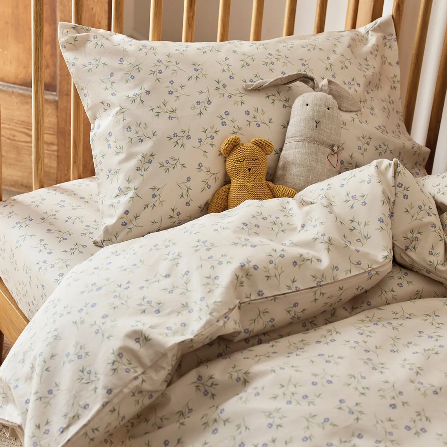 Kids Bedding|Bedding>Piglet in Bed Cream Kids Floral Cotton Bedding Set Spring Sprig