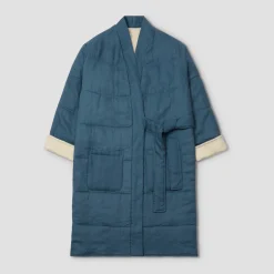 Linen Pajamas|Linen Pajamas>Piglet in Bed Linen Housecoat Deep Teal