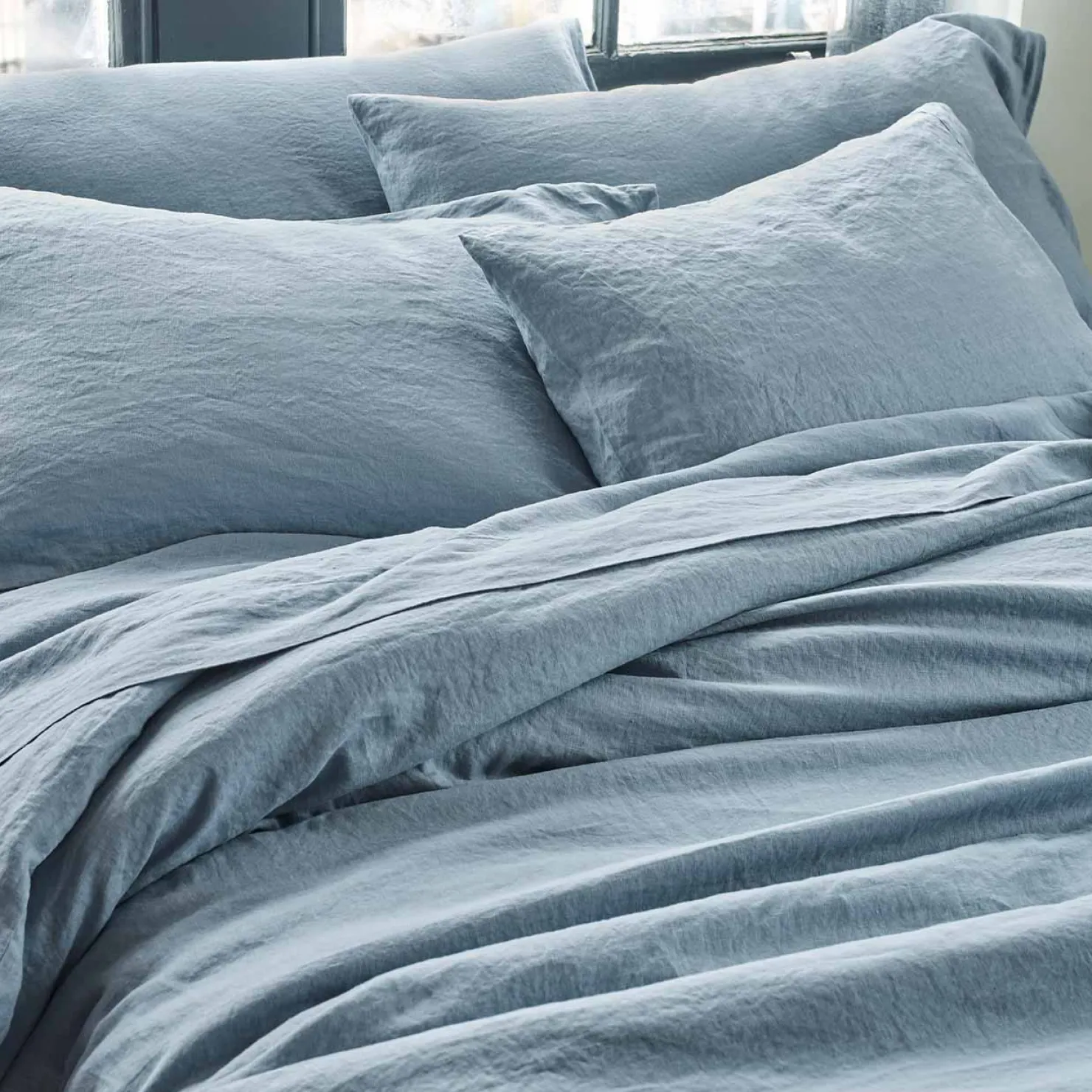 Linen Bedding|Pillowcases>Piglet in Bed 100% Linen Pillowcases (Pair) Dusk Blue