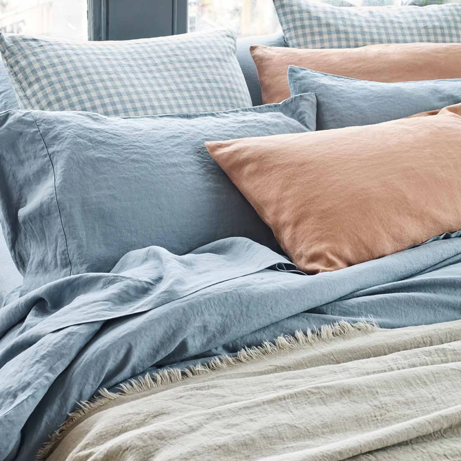 Linen Bedding|Pillowcases>Piglet in Bed 100% Linen Pillowcases (Pair) Dusk Blue