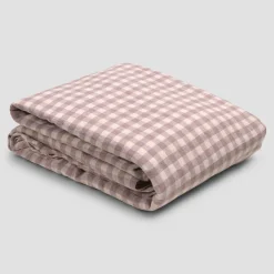 Gingham Bedding|Flat Sheets>Piglet in Bed Elderberry Gingham 100% Linen Flat Sheet