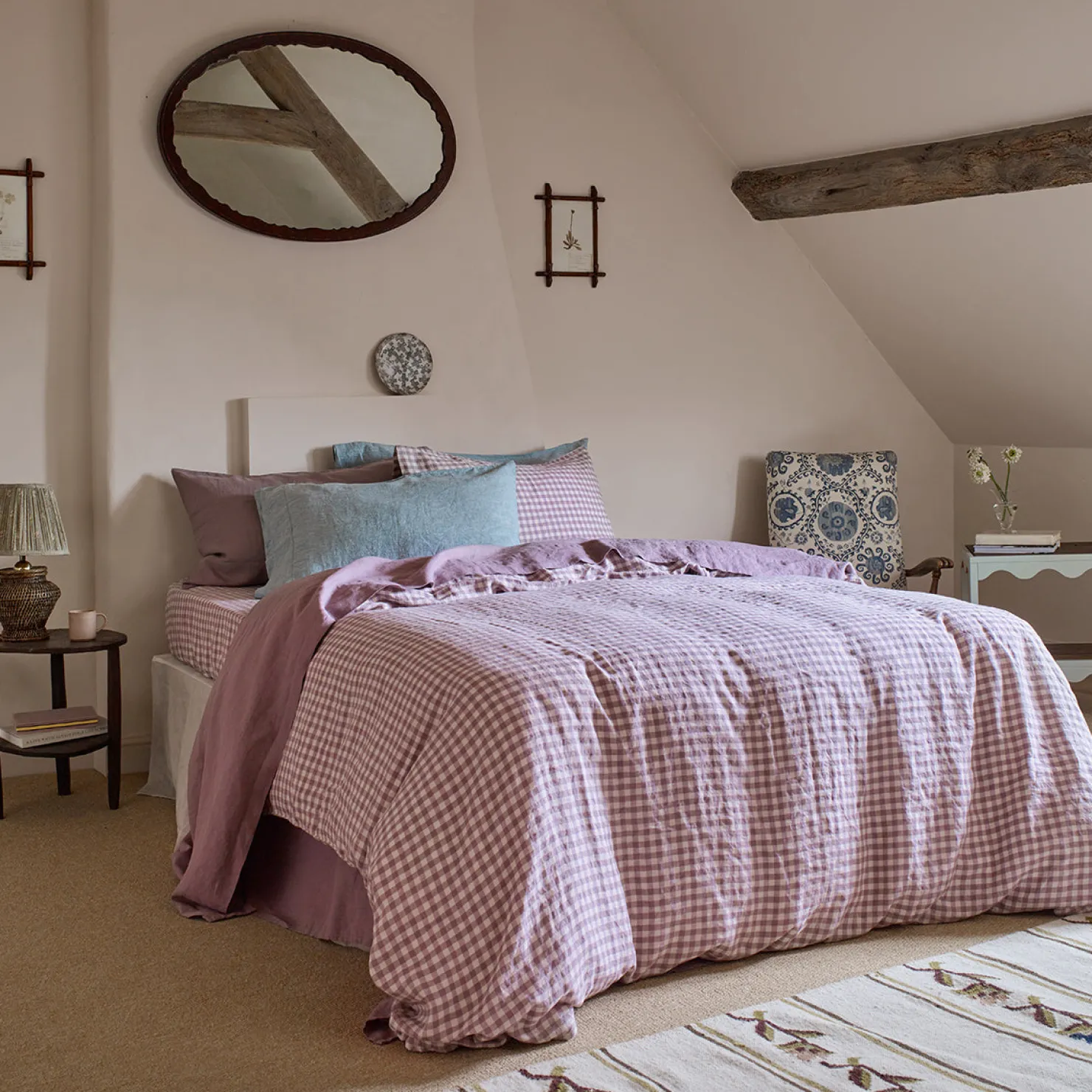 Gingham Bedding|Duvet Covers>Piglet in Bed 100% Linen Duvet Cover Elderberry Gingham