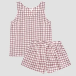 Linen Pajamas>Piglet in Bed Linen Women's Cami Set Elderberry Gingham