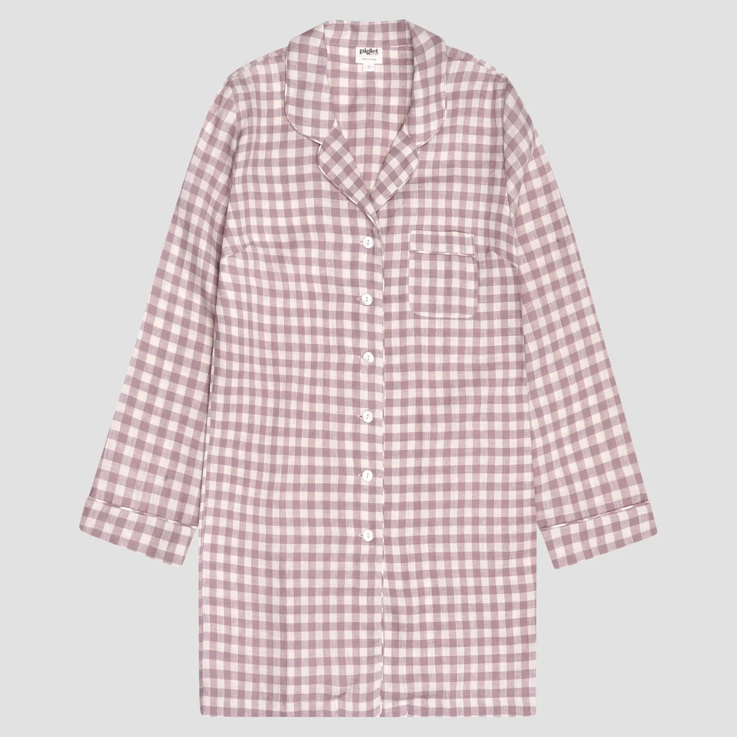 Linen Pajamas|Night Dresses>Piglet in Bed Linen Night Shirt Elderberry Gingham