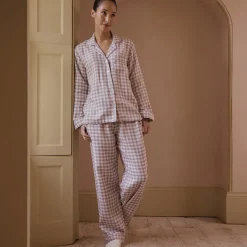 Linen Pajamas>Piglet in Bed Linen Women's Pajama pants Elderberry Gingham
