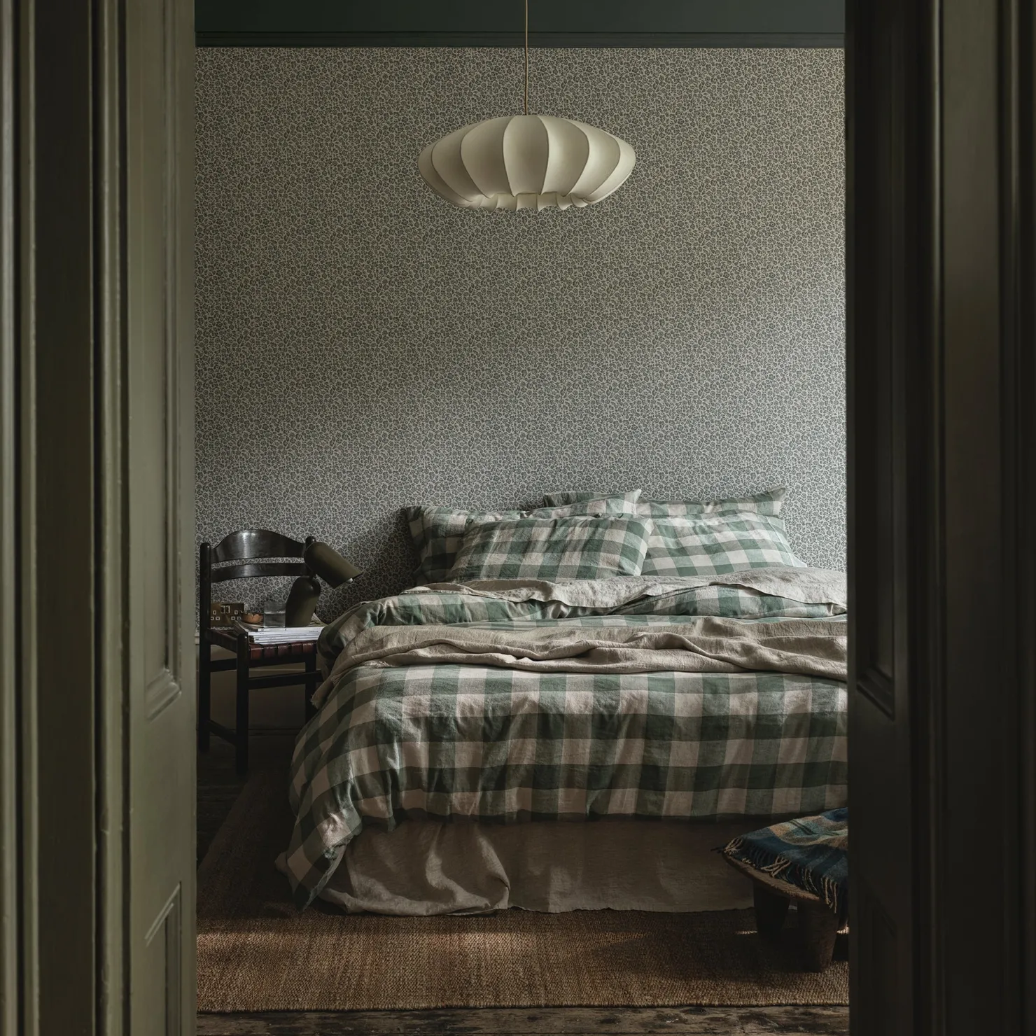 Linen Bedding|Duvet Covers>Piglet in Bed Linen Blend Duvet Cover Elm Green Emsworth Plaid