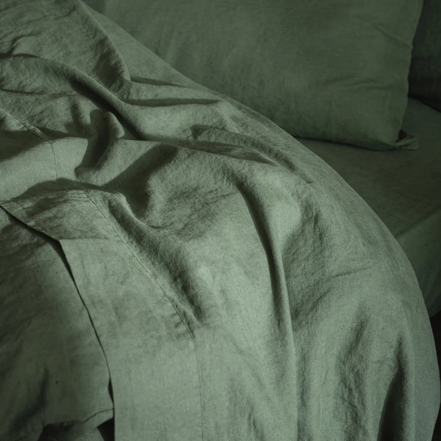 Linen Bedding|Flat Sheets>Piglet in Bed Linen Blend Flat Sheet Elm Green