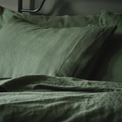 Linen Bedding|Pillowcases>Piglet in Bed Linen Blend Pillowcase (Pair) Elm Green